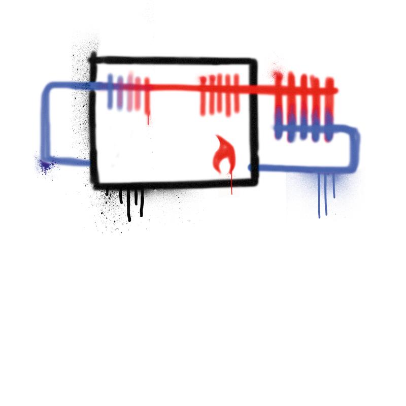 Prinzip Brennwertkessel Graffiti Quadrat
